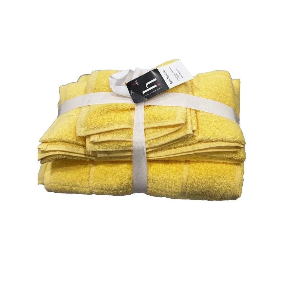 Home Expressions 6 Piece Bath Towel Set 100% Cotton Island Yellow NEW